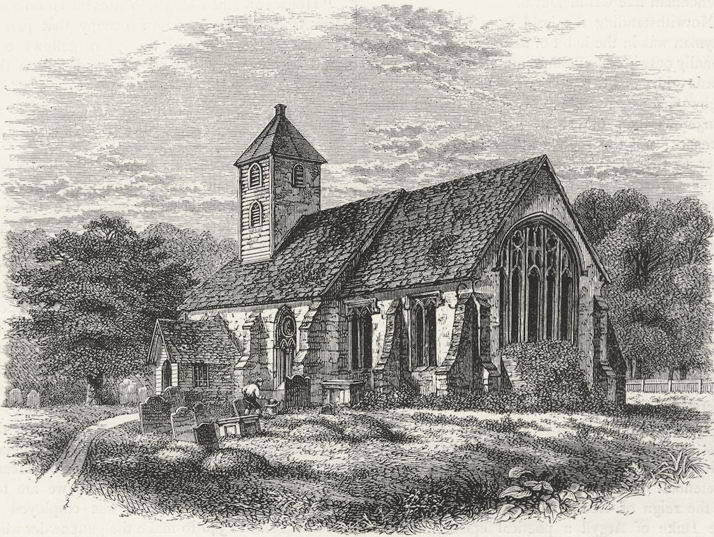 HANWORTH. Old Hanworth Church 1888 antique vintage print picture